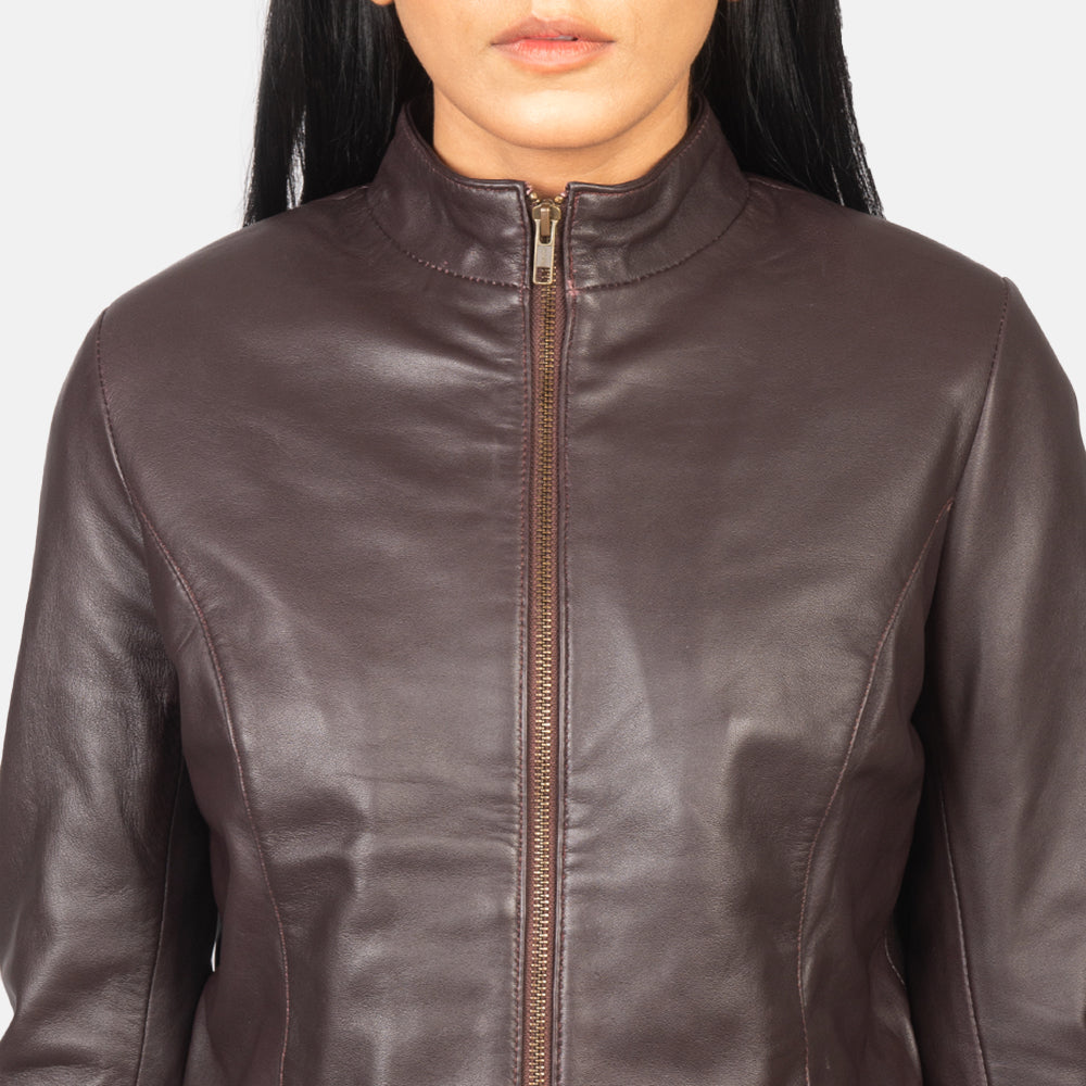 View of the two functional exterior pockets on the front of the biker jacket.