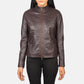 Close up of rich maroon semi aniline sheepskin leather texture on a biker jacket.