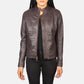 Front view of the Rumella Maroon leather biker jacket by Layzal Jackets.