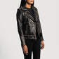 Front view of the Rumy Distressed Brown leather biker jacket by Layzal Jackets.