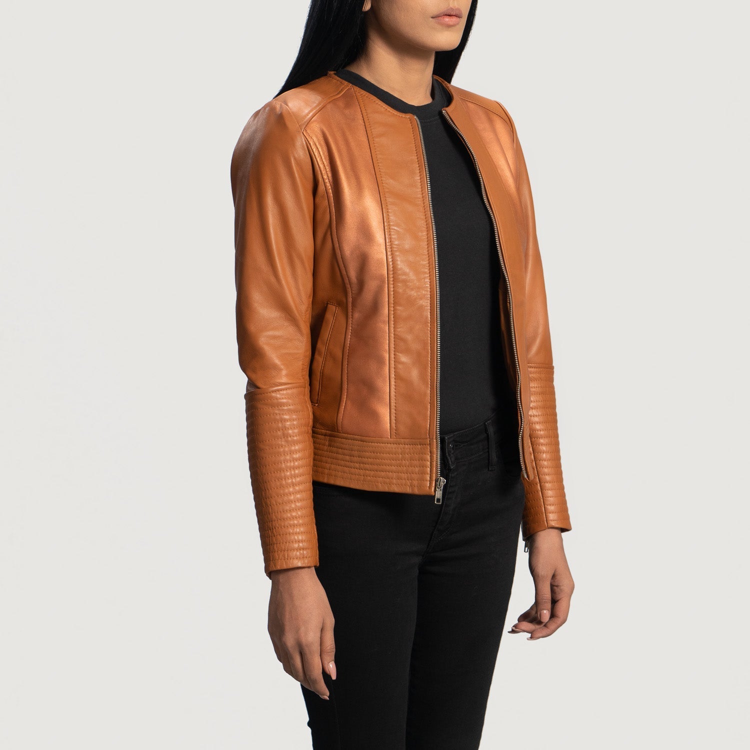 Back view of the Sleeky Clean tan leather biker jacket from Layzal Jackets.