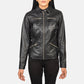 Close up of premium black semi aniline sheepskin leather texture on a jacket.