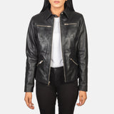Front view of the Tomachi Black leather jacket by Layzal Jackets.