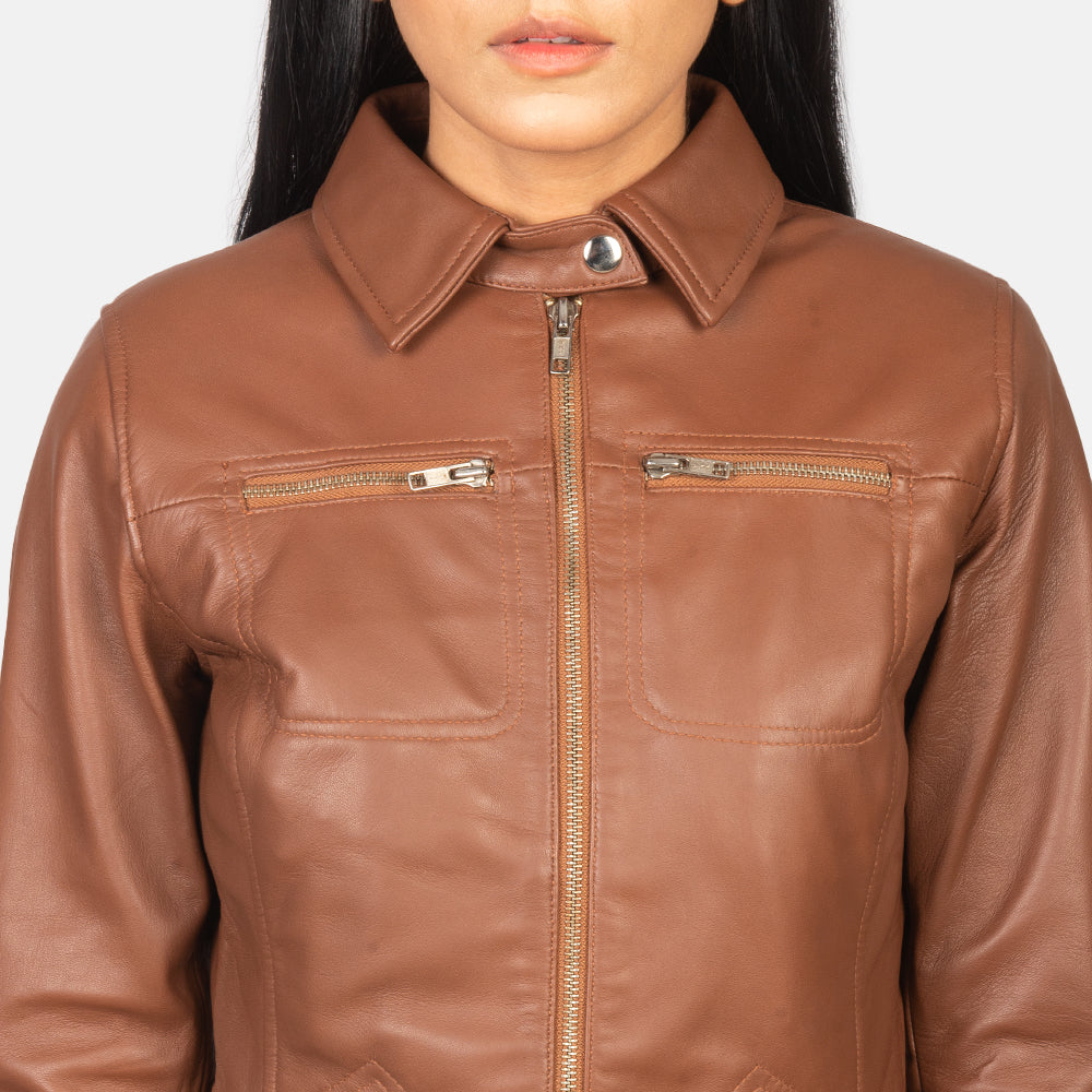 Close up of the sturdy front zipper closure and hardware on the jacket.