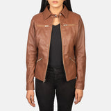 Front view of the Tomachi Brown leather jacket by Layzal Jackets.