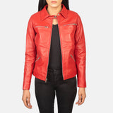 Front view of the Tomachi Red leather jacket by Layzal Jackets.
