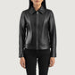 Close up of premium black semi aniline sheepskin leather texture on a classic jacket.