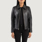 Front view of the Vixen Black classic collar leather jacket by Layzal Jackets.