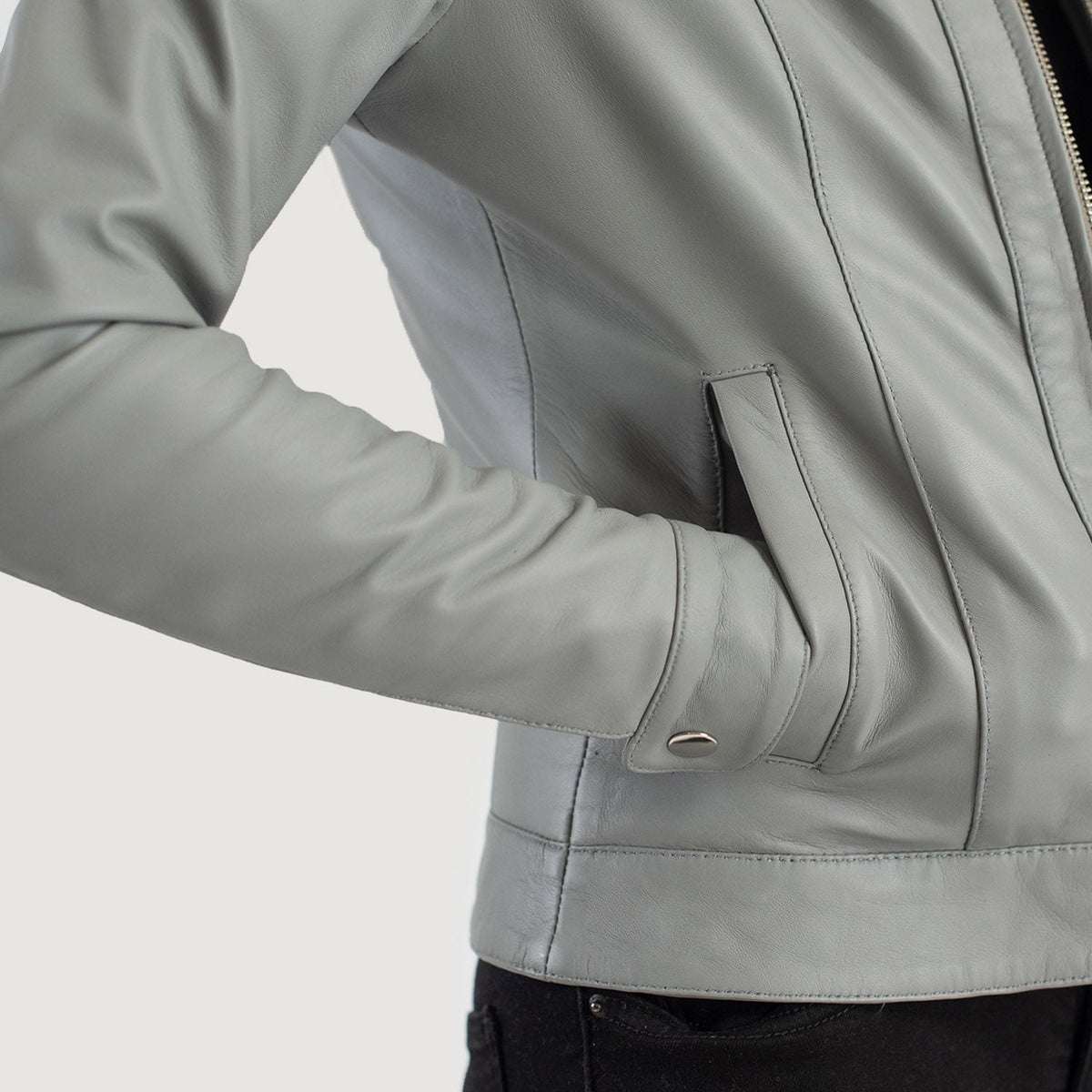 Vixen Grey Classic Collar Leather Jacket