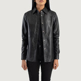Front view of the Zenith Black leather shirt jacket by Layzal Jackets.
