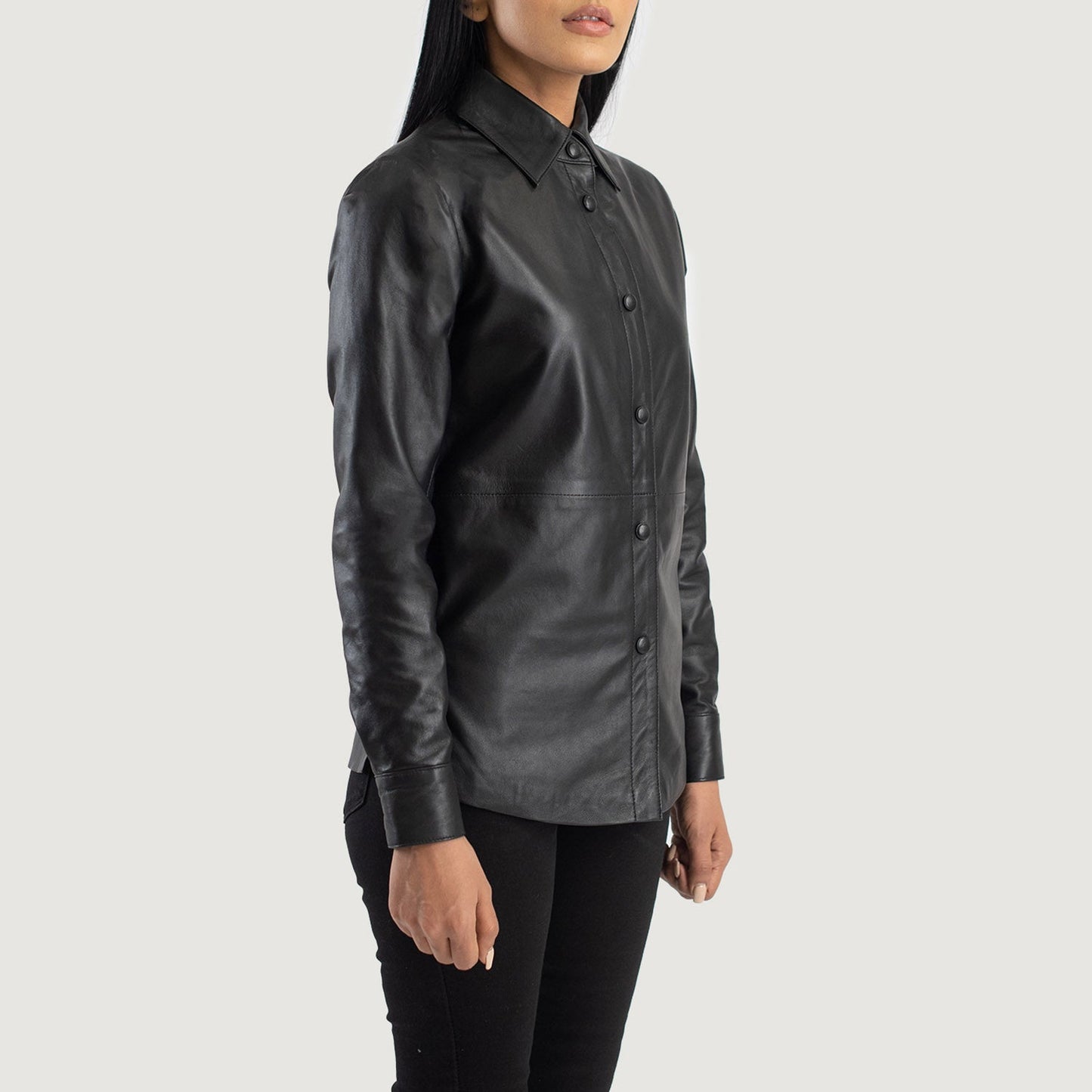 Back view of the Zenith Black leather shirt jacket from Layzal Jackets.