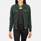 Lifestyle shot of the Zenna Green suede bomber jacket available at Layzal Jackets.