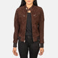 Front view of the Zenna Mocha suede bomber jacket by Layzal Jackets.