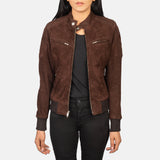 Front view of the Zenna Mocha suede bomber jacket by Layzal Jackets.