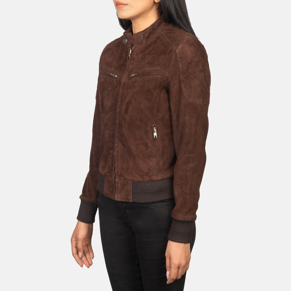 Back view of the Zenna Mocha suede bomber jacket from Layzal Jackets.