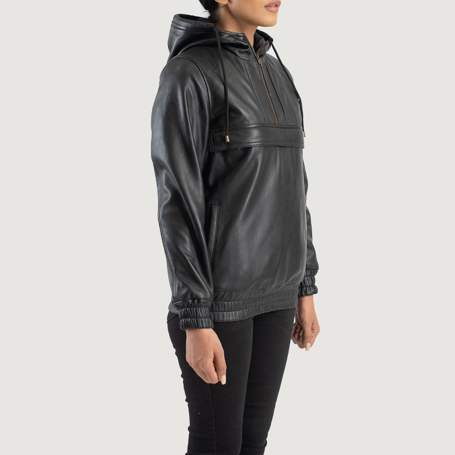 Back view of the Zest Black hooded jacket showcasing the style of Layzal Jackets.