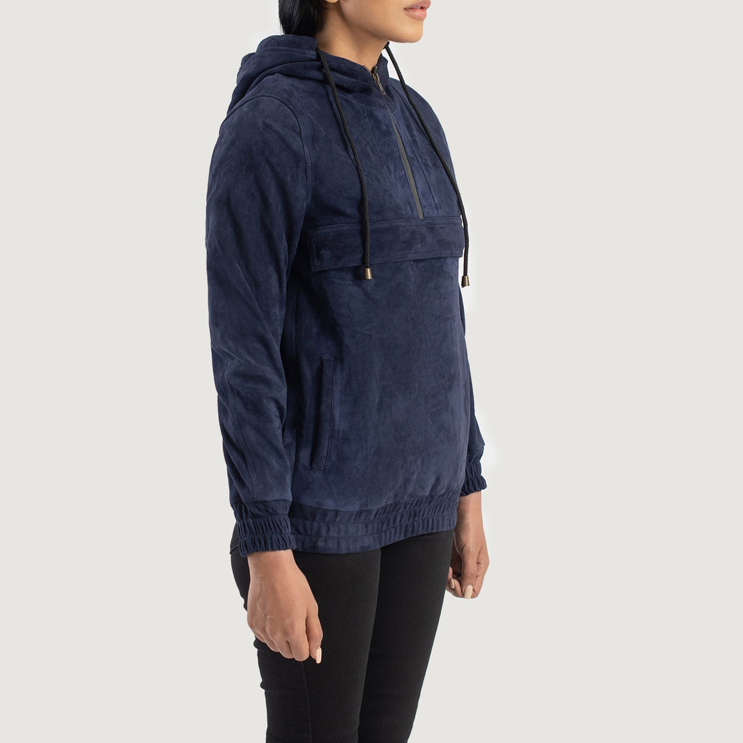 Back view of the Zest Blue hooded jacket showcasing the style of Layzal Jackets.