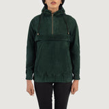 Front view of the Zest Green hooded suede pullover by Layzal Jackets.