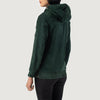 Detailed view of the functional side zipper opening on the Zest Green hooded jacket.